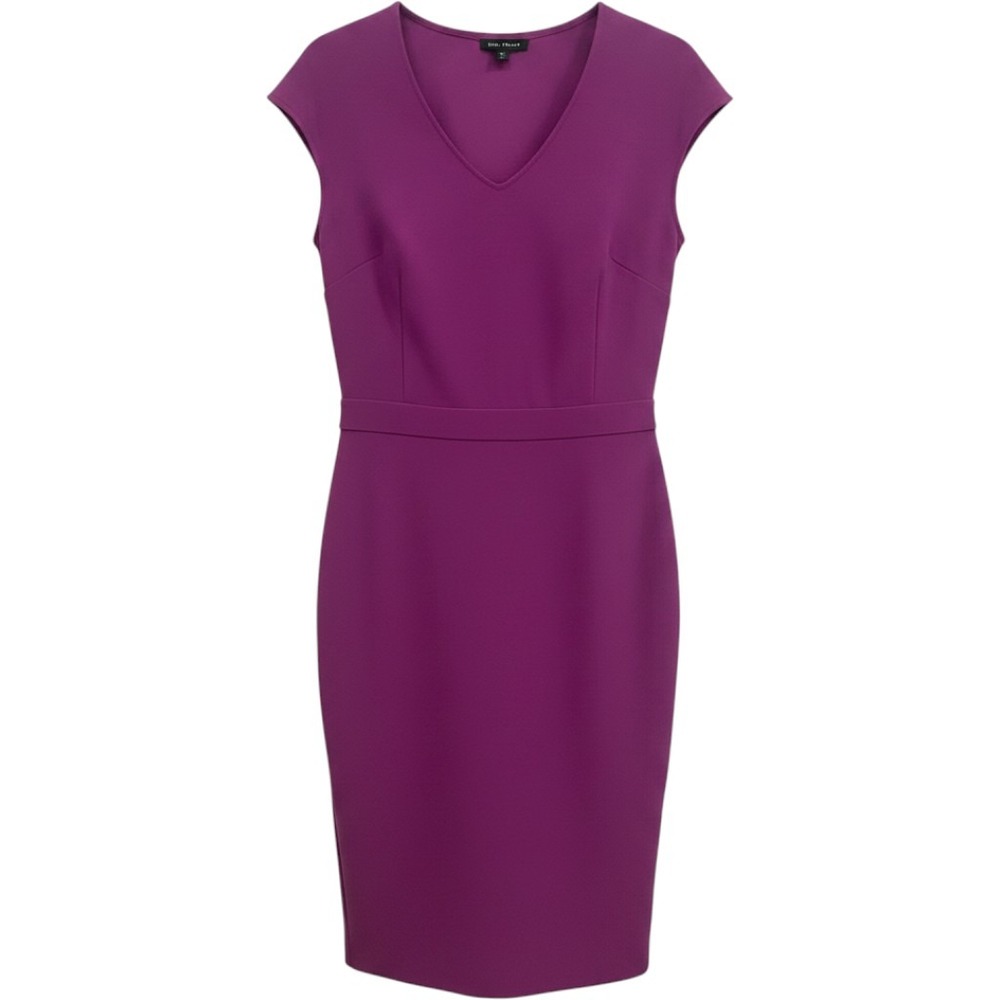 Boston Proper Magenta Purple V-Neck Cap Sleeve Sheath Dress Large